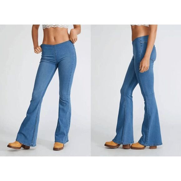 Free People We The Free Penny Pull-On Flare Jeans Light Wash Size 31 - Picture 6 of 6